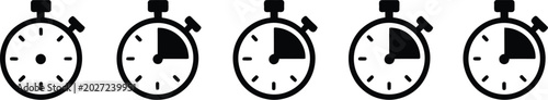 Fotografía Black stopwatch icon set showing different time intervals isolated on a white ba