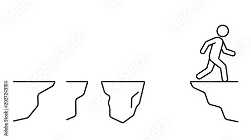 Canvastavla Minimalist stick figure walking safely after crossing multiple cliff gaps illust