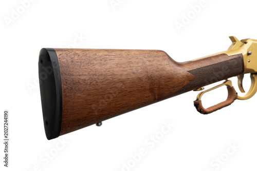 Foto Wooden stock of golden rifle