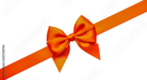 Canvastavla Elegant orange decorative ribbon bow tied with a sleek finish isolated on transp