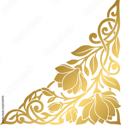 Golden Elegant Floral Corner Border Design with Botanical Flourishes