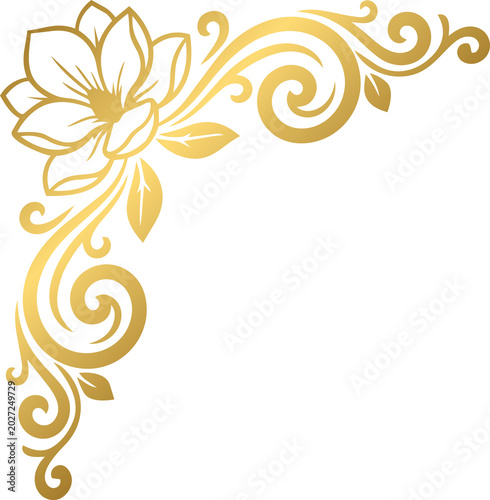 Golden Elegant Floral Corner Border Design with Botanical Flourishes