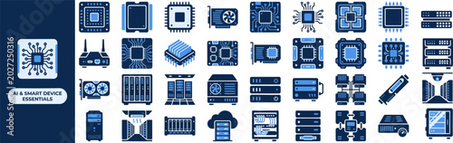 Fotografija AI Smart Device and Chip flat icon set
