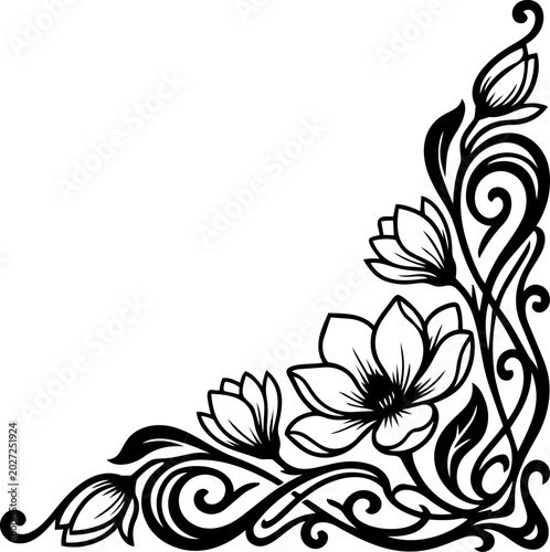 Elegant Floral Corner Border Design with Botanical Flourishes