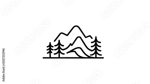Φωτογραφία Minimalist mountain landscape with pine trees and trails illustration Vector