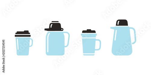Картината върху платно Flat vector flask icon collection with reusable beverage container designs