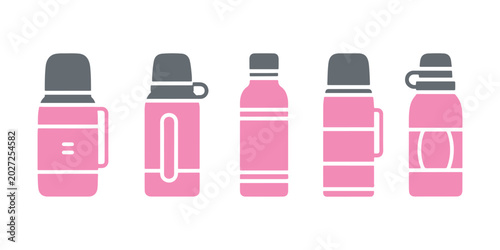 Photos Thermos flask illustration collection isolated in simple vector style