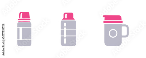 Tableau sur toile Vacuum flask vector icon set with modern insulated bottle designs