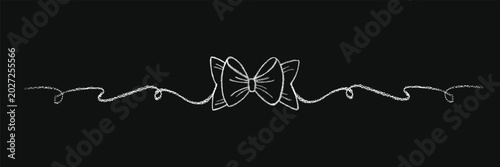 Chalk coquette bow on ribbon banner. Hand drawn vector illustration isolated on black chalkboard background for design template wedding, Birthday, Christmas decoration or discount, sale.