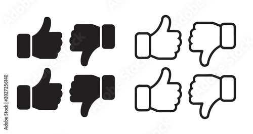 Fényképezés Set of like and dislike icons, approval and disapproval symbols, vector illustration on white background