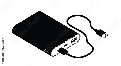 portable power bank with usb cable black silhouette