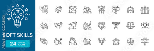 Soft Skills Line Icon Set Thin Outline Communication Teamwork