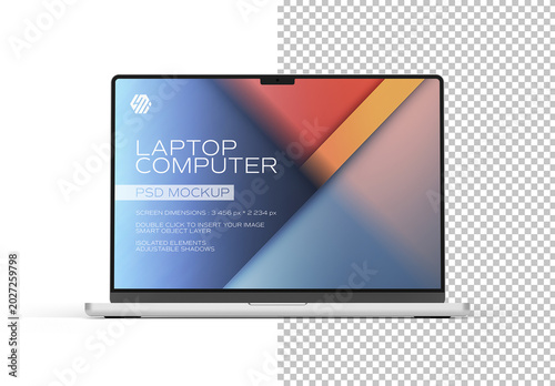 Silver Laptop with Soft Shadow Isolated on White Mockup