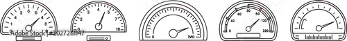 Speedometer Gauge Dashboard Icon Set, Analog Meter And Measurement Dial Collection, vector illustration