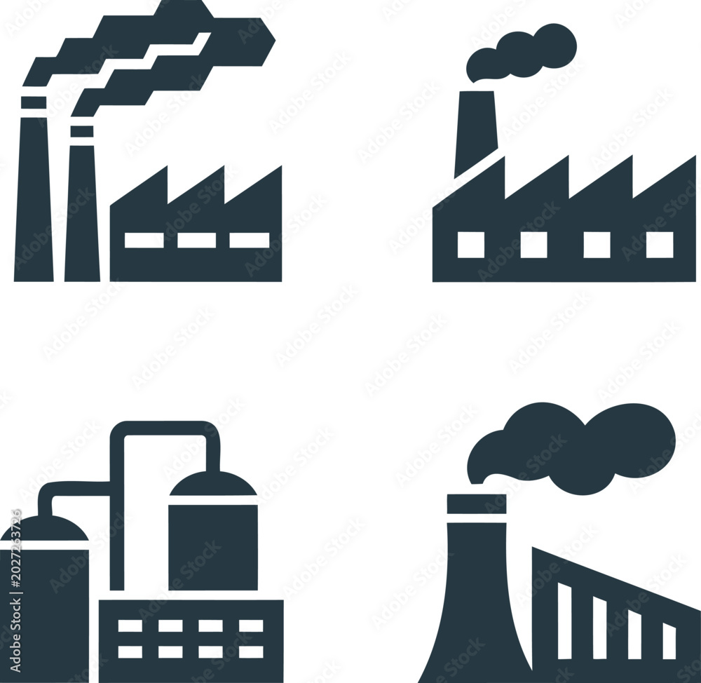 Obraz premium Industrial buildings with smokestacks and smokes industrial facilities with chimneys emitting smoke