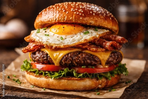 Cheeseburger stacked with a...