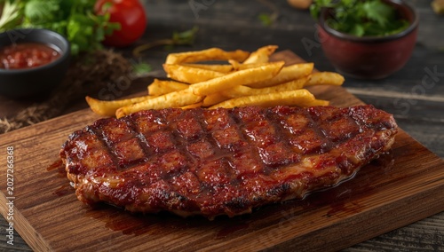 Barbecue pork chop and frie...