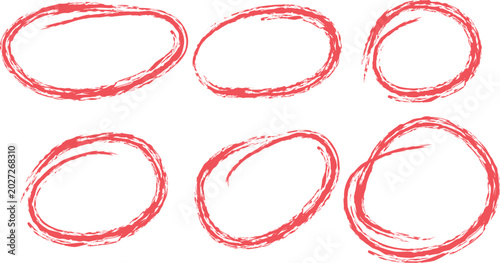 Bild auf Leinwand Red oval shapes with rough brush strokes in different sizes and orientations on