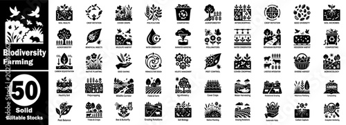 Quadro su tela Biodiversity farming solid icon set
