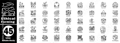 Quadro su tela Ethical farming line icons set