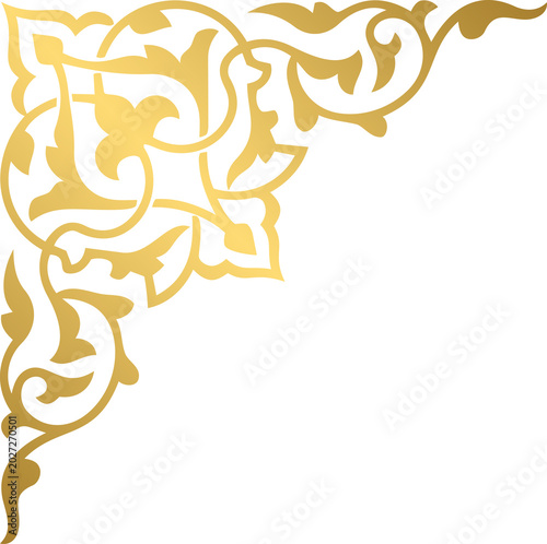 Golden Elegant Islamic Corner Border with Traditional Arabesque Patterns