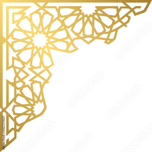 Golden Elegant Islamic Corner Border with Traditional Arabesque Patterns