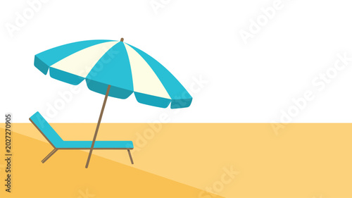 Fotografi Simple flat vector illustration of a beach umbrella and lounge chair on sand for