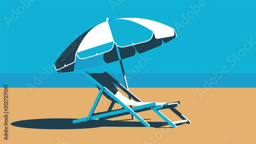 Foto Modern vector illustration of a beach umbrella and lounge chair casting shadows