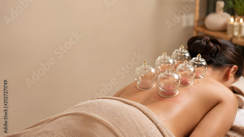 Cinematic Glass Cupping Therapy Treatment in Luxury Spa, Holistic Wellness and Back Pain Relief Photography