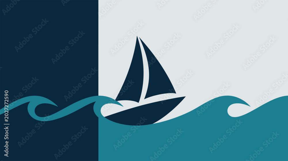 Φωτογραφία Minimalist sailboat on ocean waves with two-tone background vector illustration