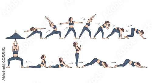 Photos Woman Performing Yoga Sequence Poses Isolated on White Background