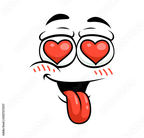 Foto Cartoon face emoji gazing with heart shaped eyes and tongue out conveying love, affection and infatuation
