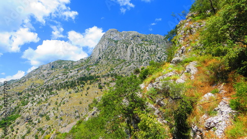 Pestingrad rock is at 1009 m above sea level. This is the rock which dominates the Kotor Old Town as a backdrop, Montenegro.