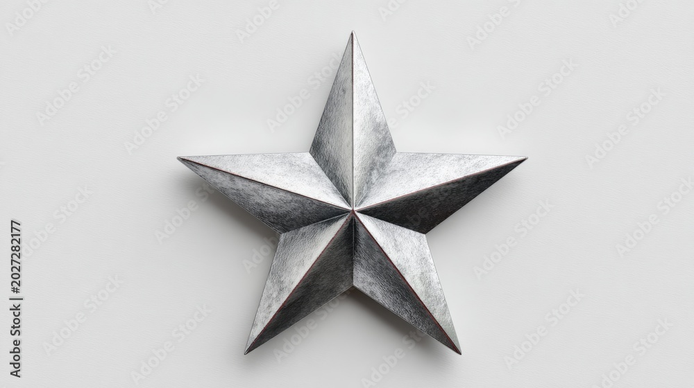 Obraz premium A metallic, five-pointed star with subtle texture against a plain background