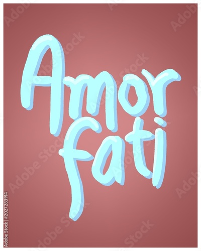 Tableau sur toile Minimalist typhograph of a Latin proverb amor fati or love your fate in light blue color on a warm reddish brown background