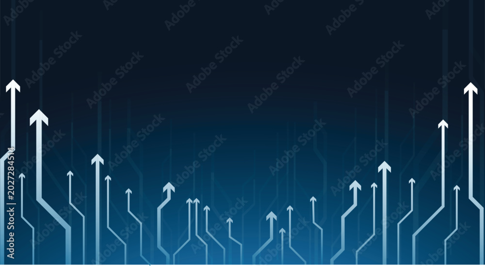 Fototapeta premium Abstract Circuitry Design with Gradient Blue Lines and Rising Arrows for Modern Tech Background