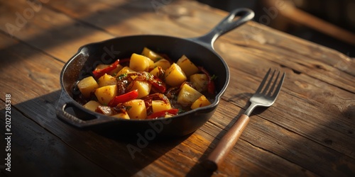 Cast iron pan cooking of cu...