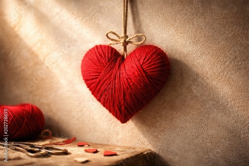 Valentine red yarn heart de...