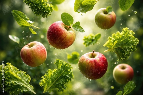 Fresh apples and leafy gree...