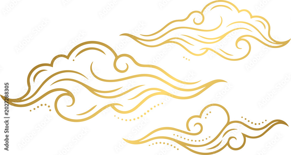 Fototapeta premium Golden Oriental Traditional Clouds Illustration