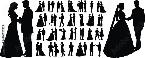 Obraz na płótnie Wedding couples mega bundle collection featuring big side silhouettes and multip