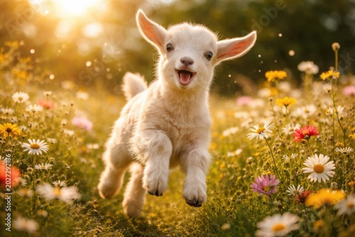 Delighted little goat froli...