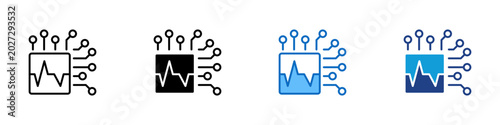 Картината върху платно Digital Monitoring Multiple Style Icon Design Vector - Pulse monitor with circui