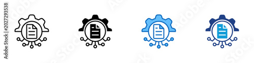 Bild auf Leinwand Document Automation Multiple Style Icon Design Vector - Gear with document and c