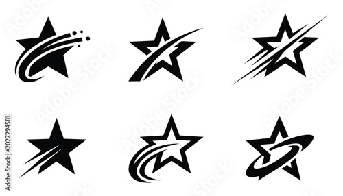 Shooting star silhouette vector set for corporate success and dynamic swoosh logo design