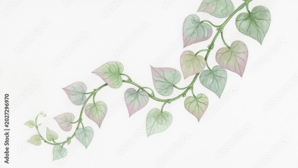 Obraz premium Elegant Watercolor Illustration of Heart-Shaped Leaves