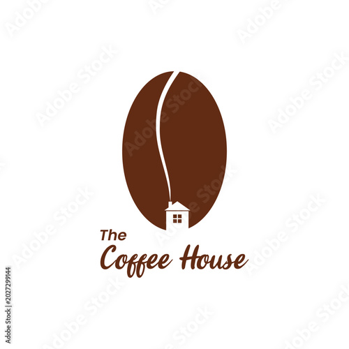 Coffee house logo, vector of coffee beans with illustration of a house inside
