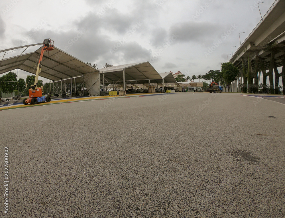 Naklejka premium Singapore / December 2017: Dismounting of the Formula One Racing track at Marina Bay Street Circuit. 