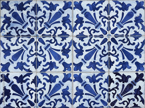 Collection of vintage style Portuguese tiles. Modular geometric design with ornamental elements in different colours