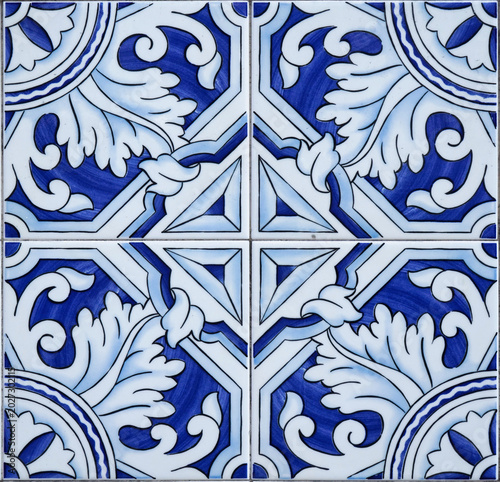 Collection of vintage style Portuguese tiles. Modular geometric design with ornamental elements in different colours